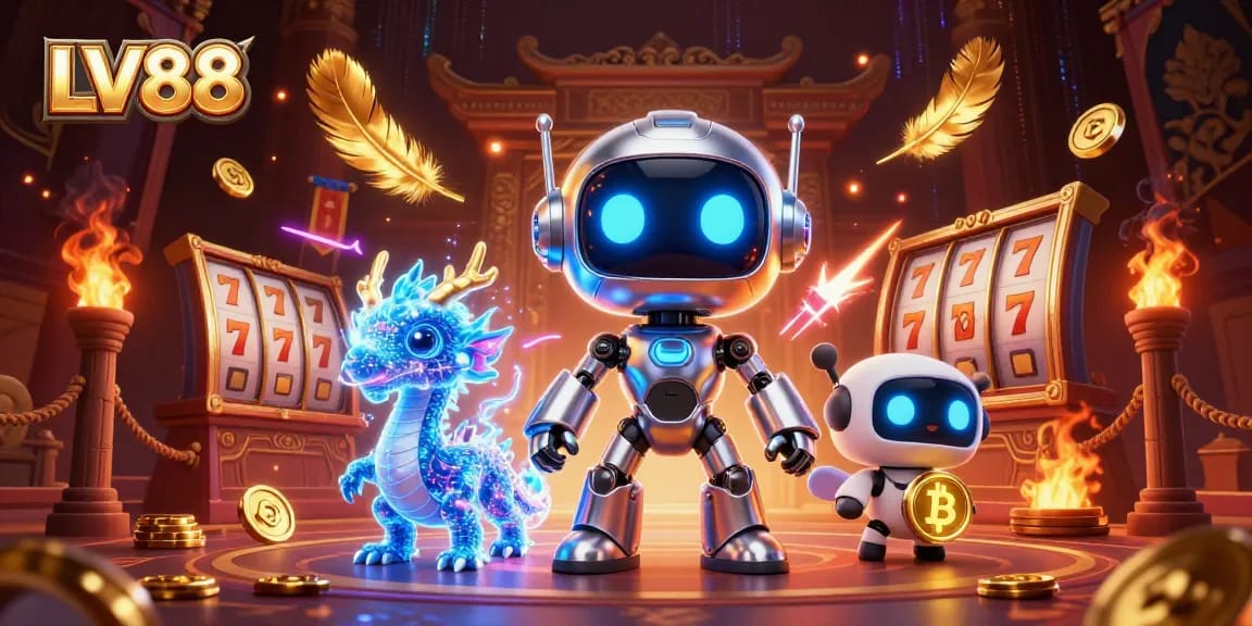 Spin the reels at LV88 with a cyberpunk mascot and dynamic casino elements.