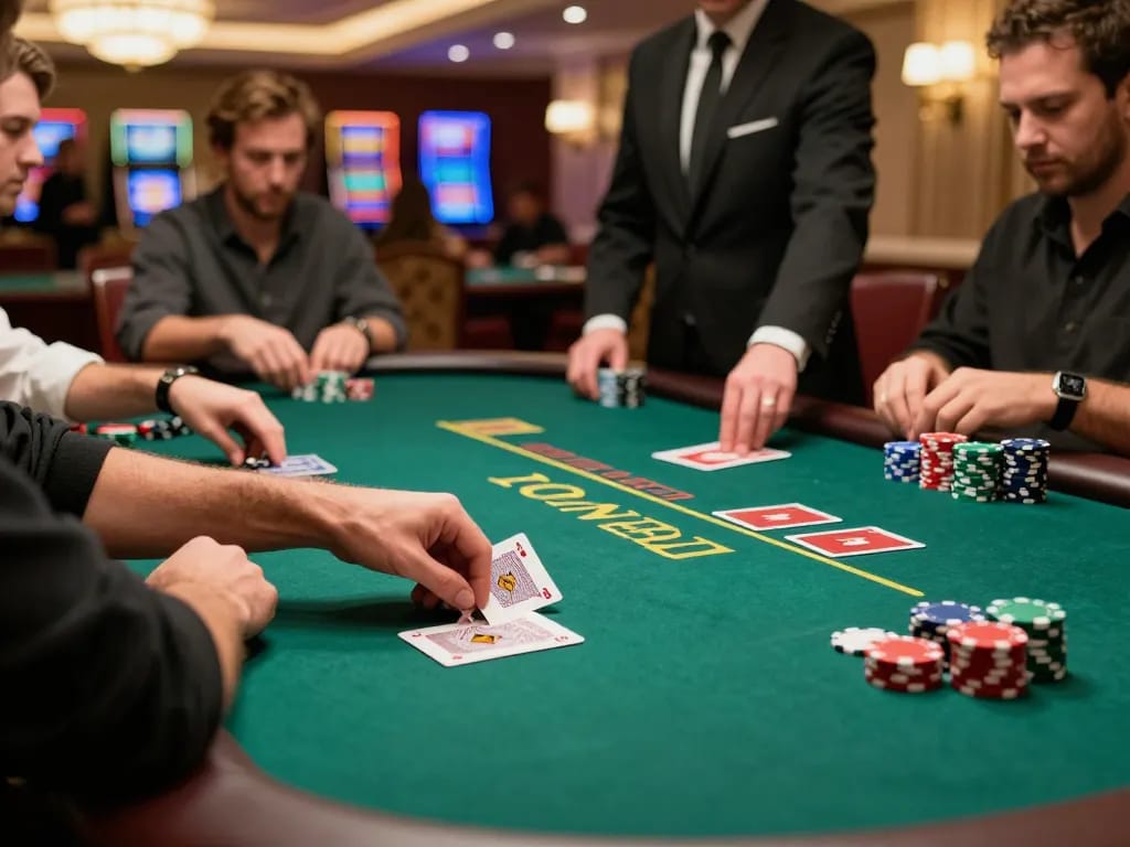 Active poker game showcasing strategies at VT 88 casino table with vibrant chips and cards