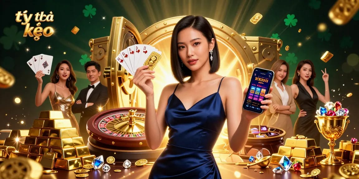 Engage with tỷ lệ kèo insights and casino action through a stunning Asian woman holding a chip.