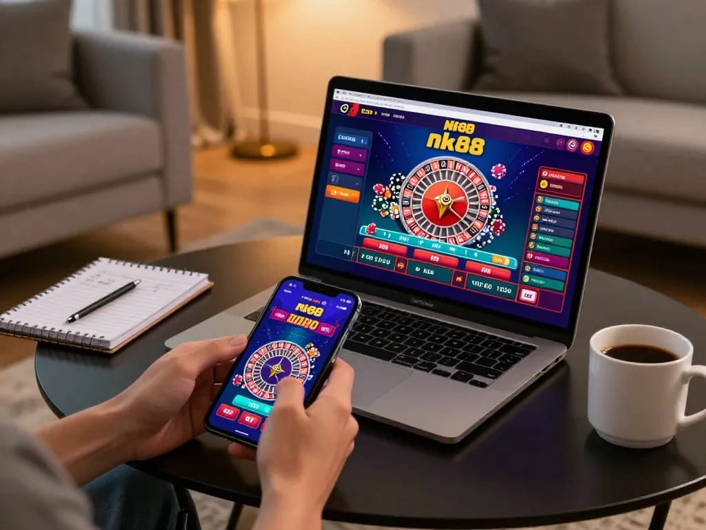 Engaging gaming moment in nk88 app on a smartphone with roulette interface displayed