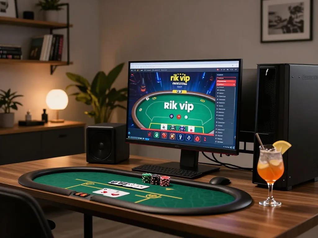 Playing poker at the rik vip online casino with a modern home setup