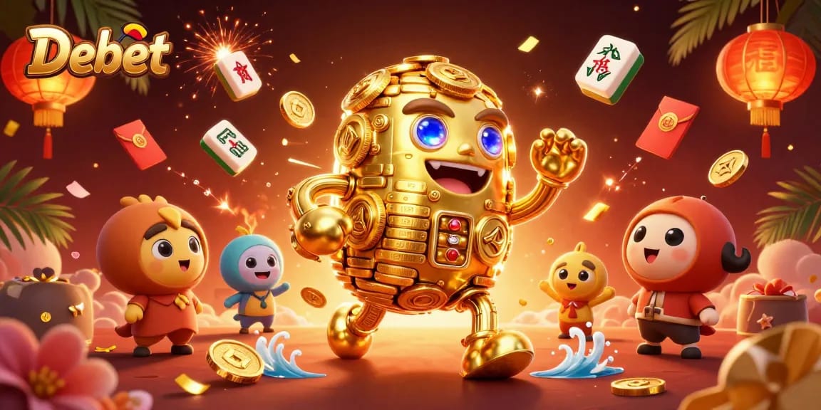 Engage in thrilling gameplay with Debet's dynamic casino scene featuring floating game elements.