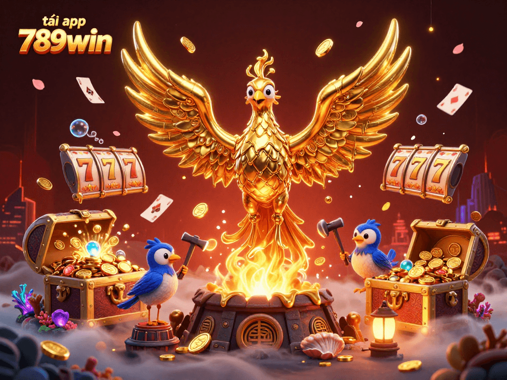 Engage with the thrilling experience of tải app 789win, featuring a gold phoenix and dynamic casino elements.