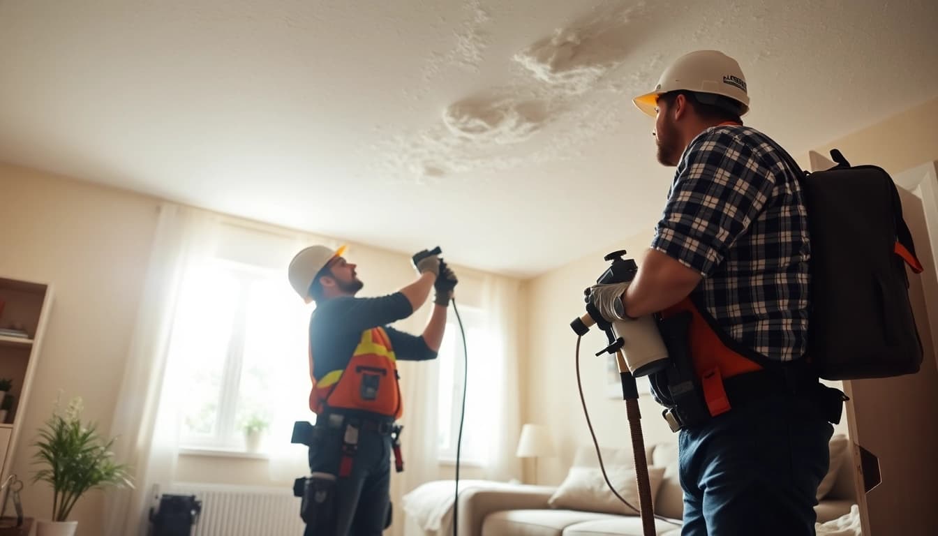 Technicians carrying out spray foam removal near Chichester in a bright, residential setting.