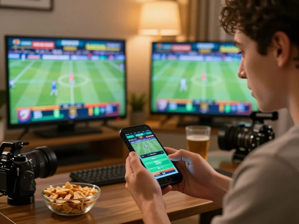 Person placing live bets on 789bet in a cozy home setting during sports events.