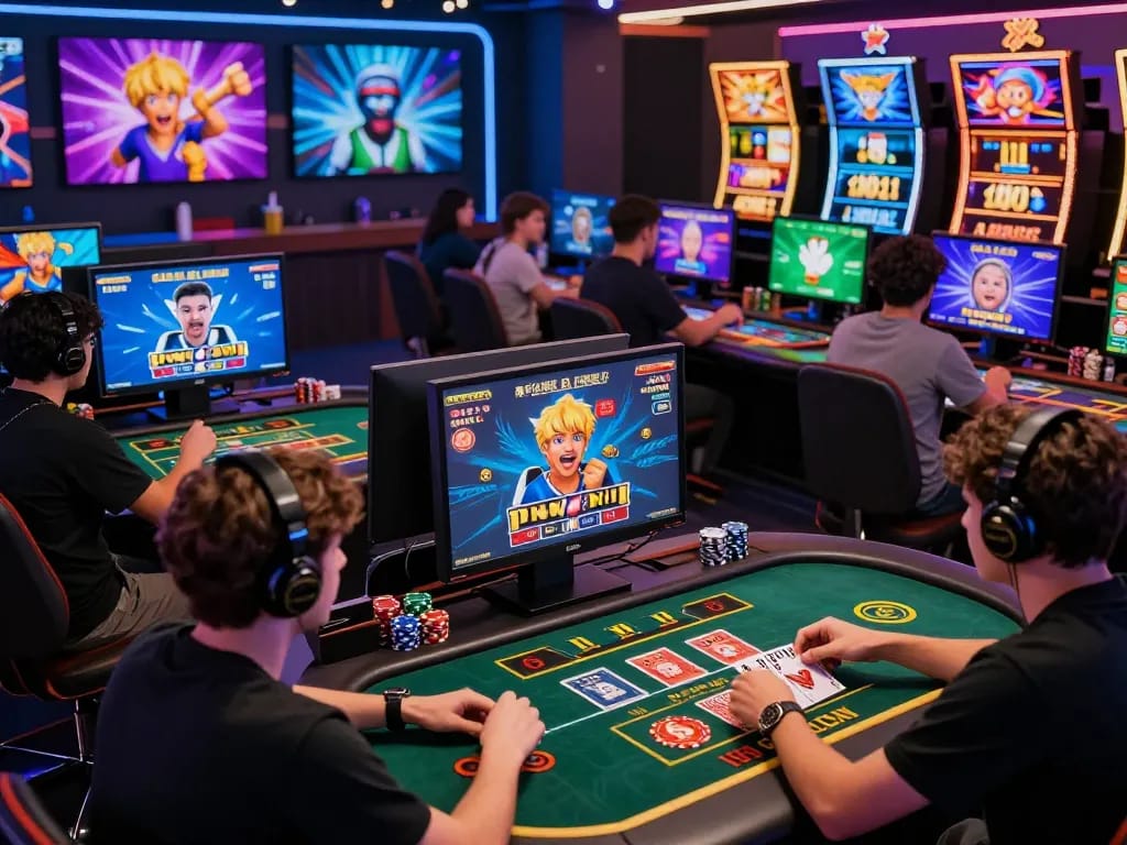 Exciting online gaming experience at https://hitclub68s.com/ with diverse players engaging in casino games and celebrating wins.
