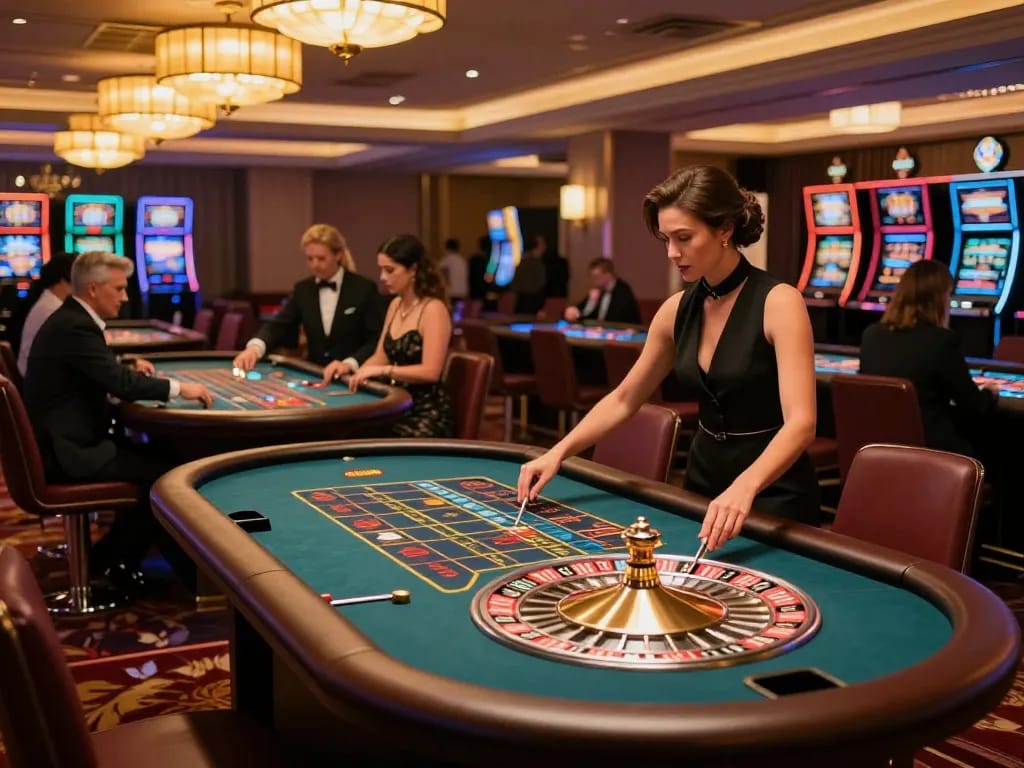 88AA players placing bets at a vibrant roulette table in a luxury casino.