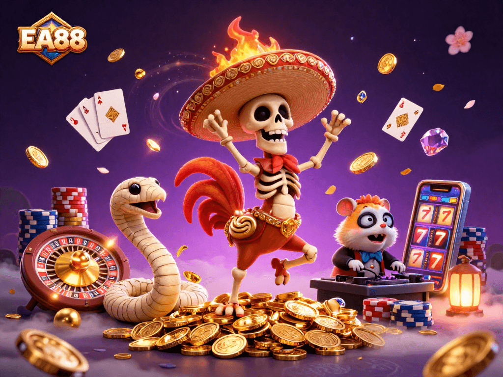 EA88 brings excitement with a vibrant jester scene showcasing winning moments in their casino.