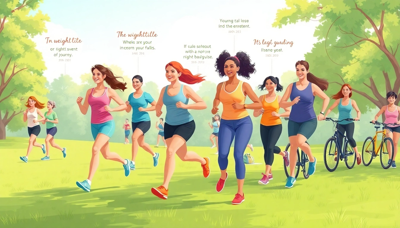 Diverse individuals engaging in fitness activities for Weight Loss in a sunny park setting.