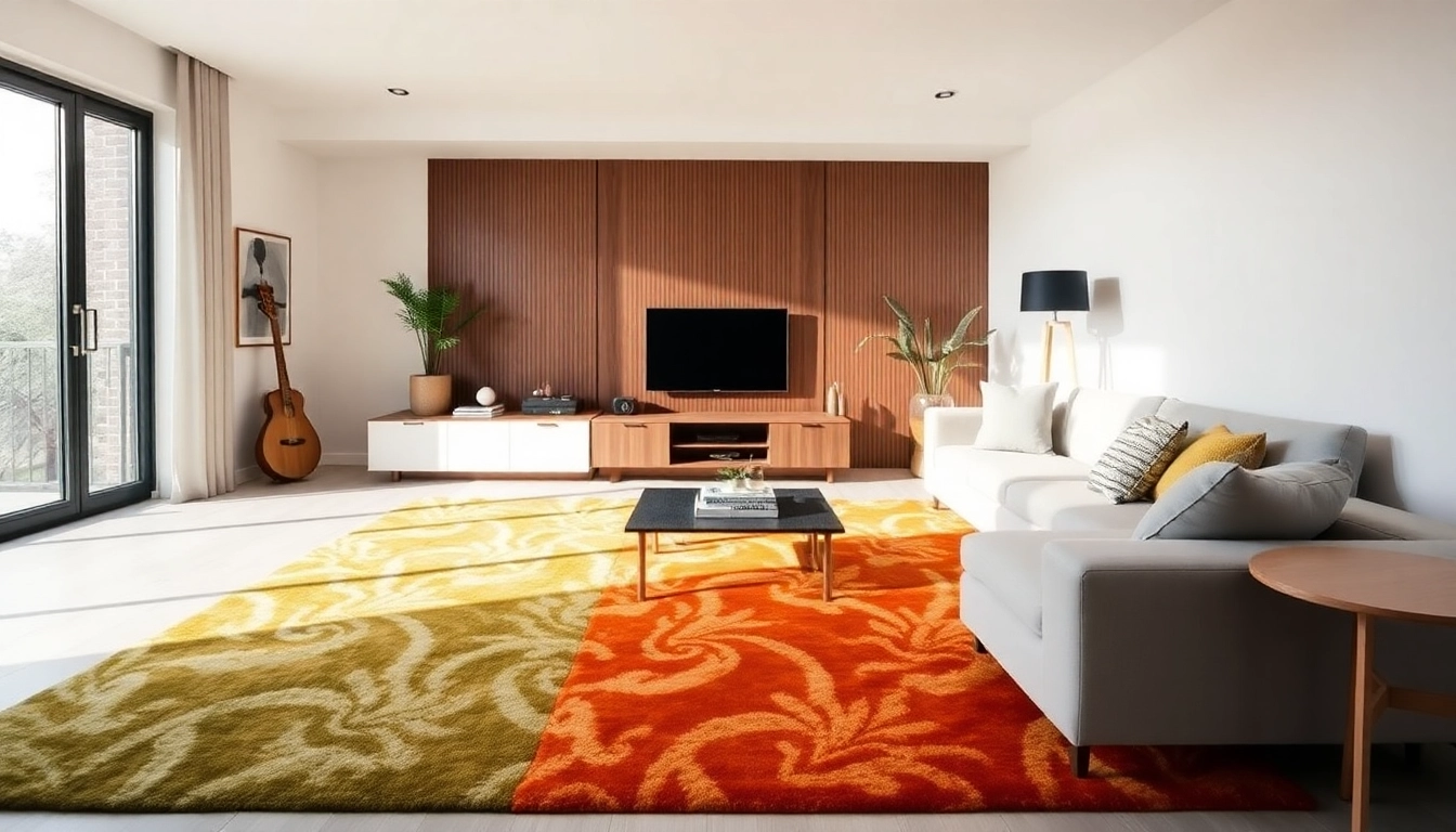 Showcase tappeti moderni Milano featuring vibrant colors and contemporary styles in a stylish living room.