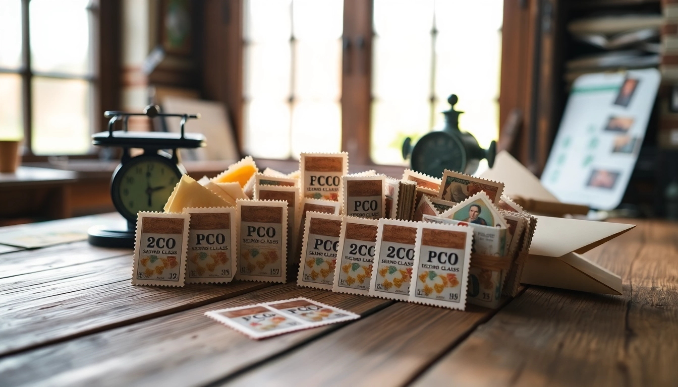 Discover a beautiful arrangement of discounted second class stamps on a rustic table, highlighting their quality and value.