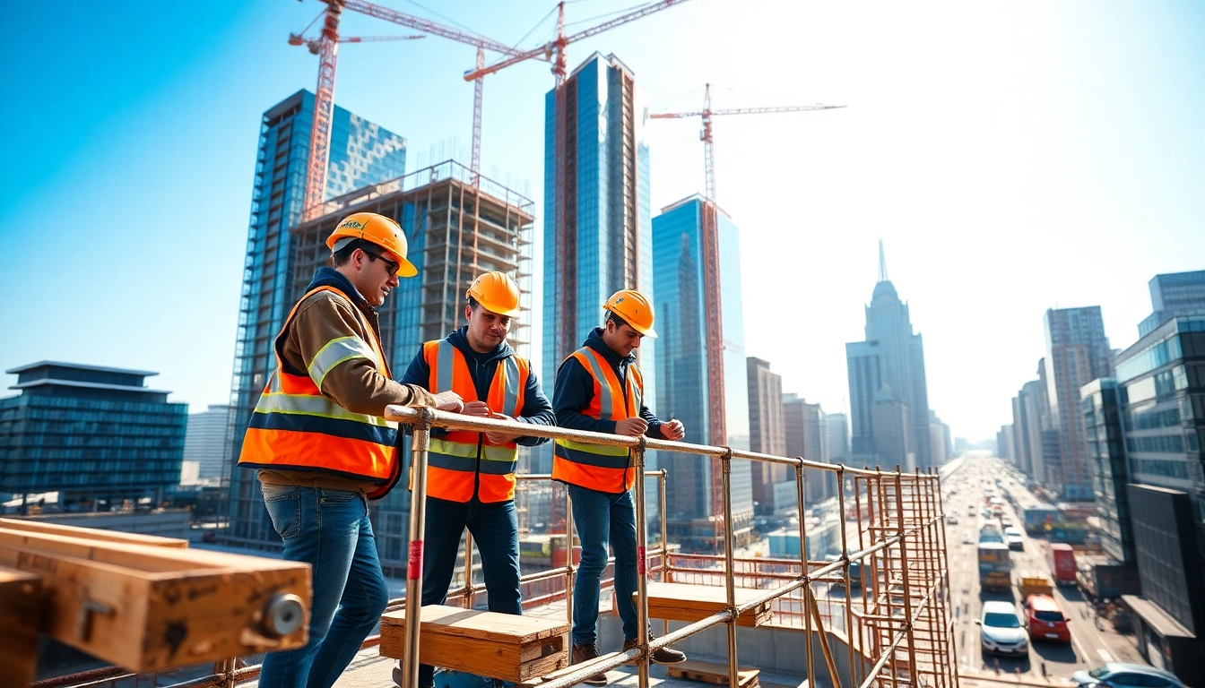 Scaffolders Manchester working diligently on a construction site, showcasing teamwork and safety.