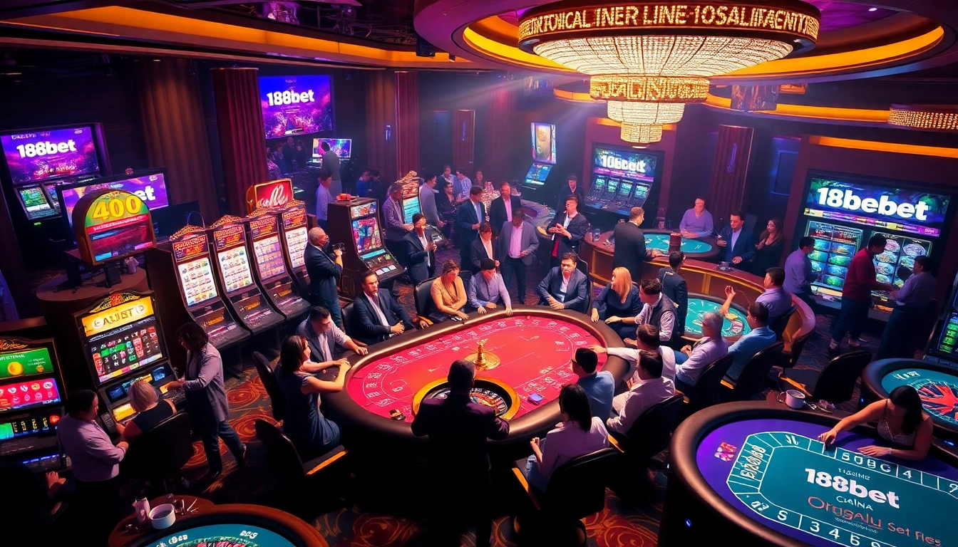 Experience the high-energy atmosphere of a casino where players explore various games, highlighted by the seamless access to gambling with the 188bet link.