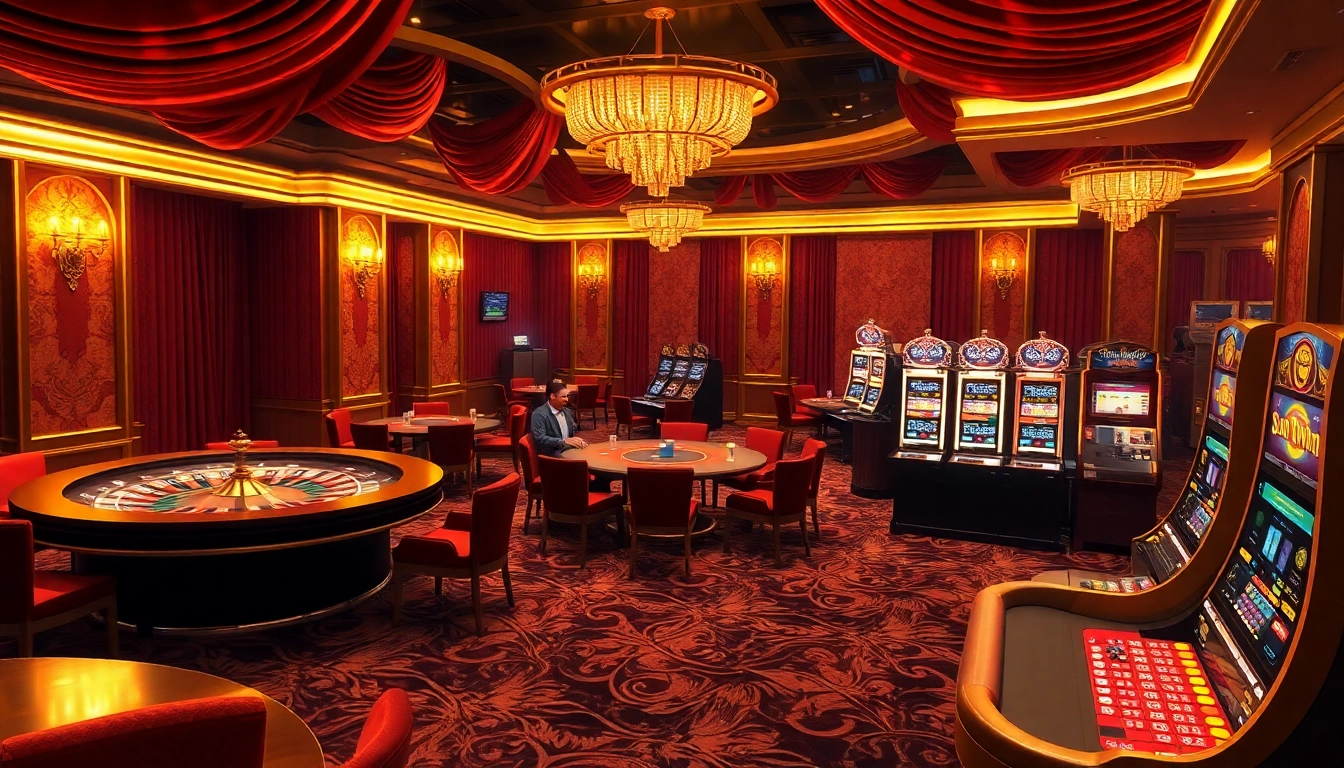 Experience the excitement of sun win at a luxury casino with vibrant roulette wheels and engaging players.