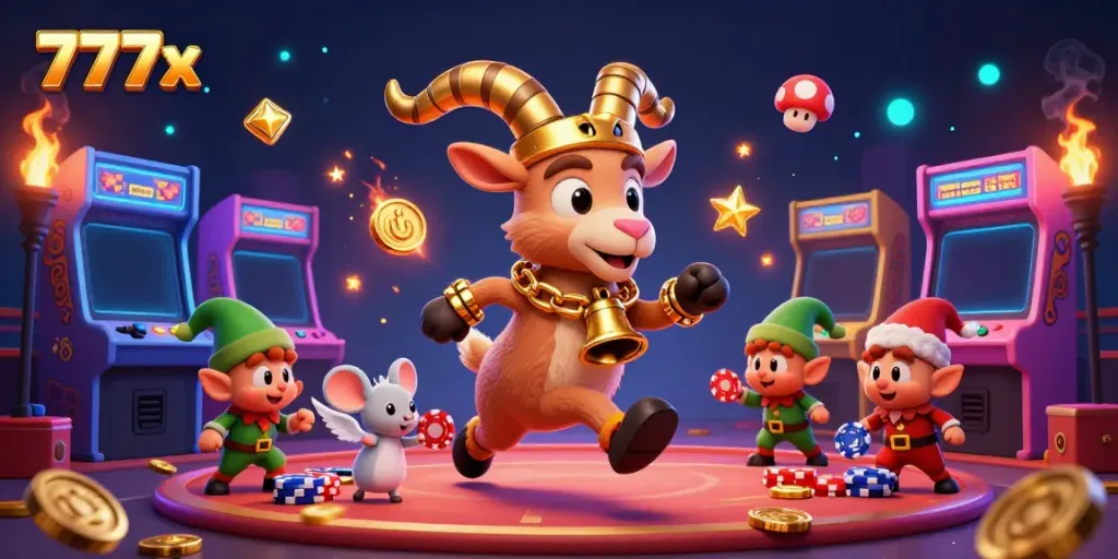 Experience thrilling gaming at 777x with an enchanting 3D casino scene filled with vibrant characters.