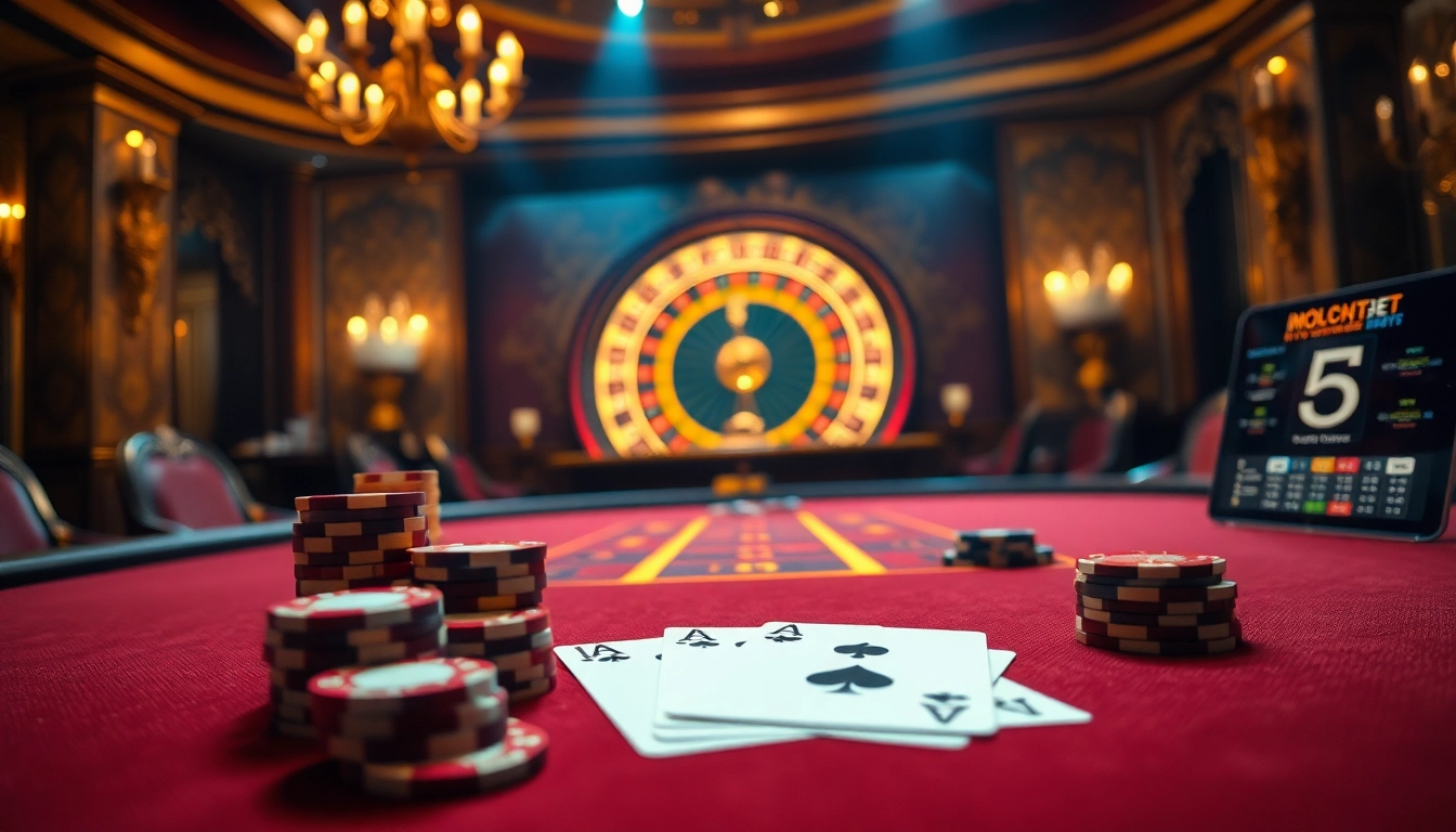 A high-stakes poker table setup featuring vibrant chips and cards, embodying luxury, with elements inspired by 5MB in digital gambling.