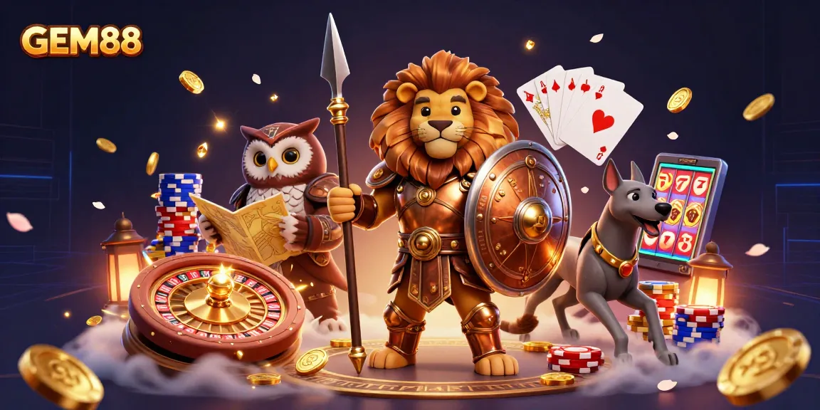 Spin and win at GEM88 with exciting 3D casino characters and dazzling game elements.
