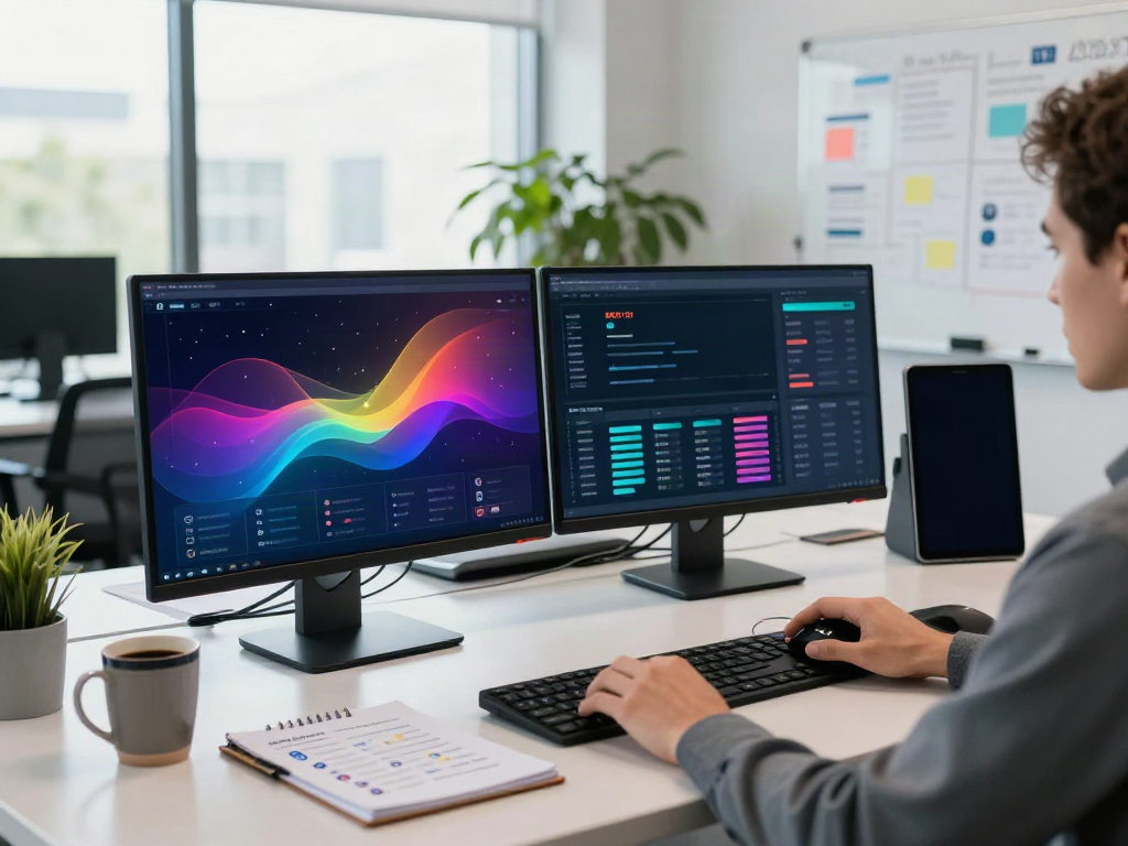 SEO specialist utilizing instant indexing strategies in a tech workspace
