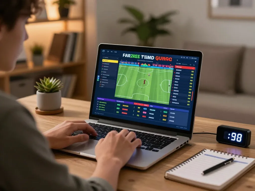 Soc88 player strategizing sports bets using laptop in a cozy home setting
