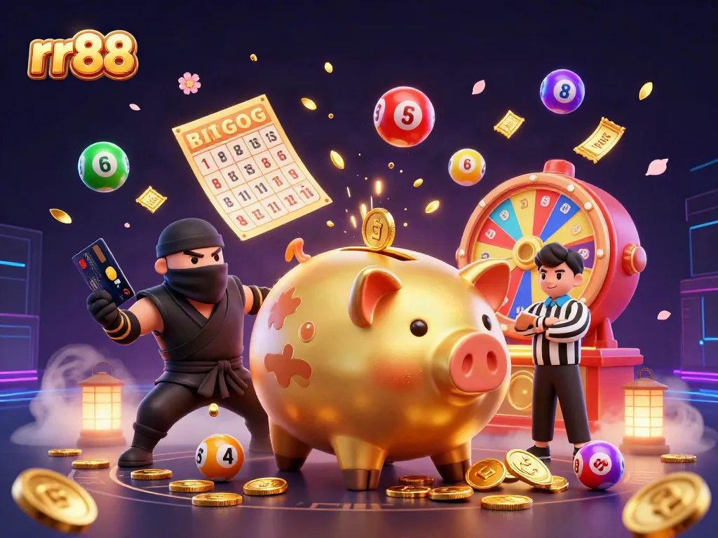 Experience winning at rr88 with vibrant casino illustrations featuring game characters and dynamic elements.