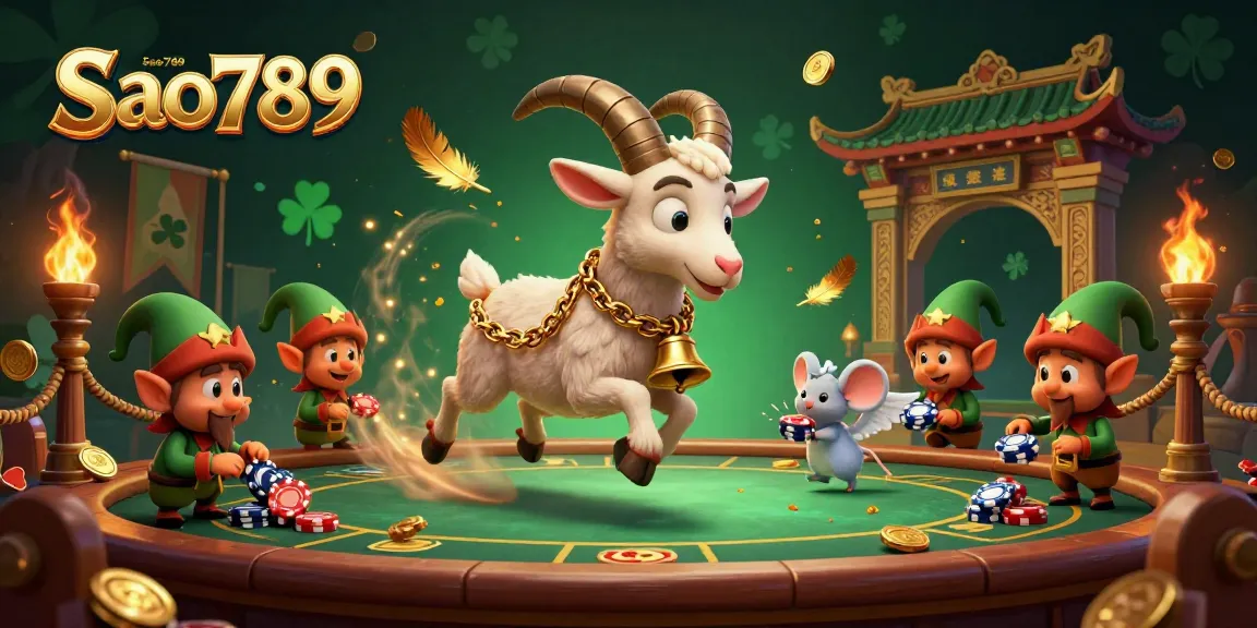 Sao789 delivers an exciting online casino experience with a chaotic casino scene filled with treasure and characters striving for order.