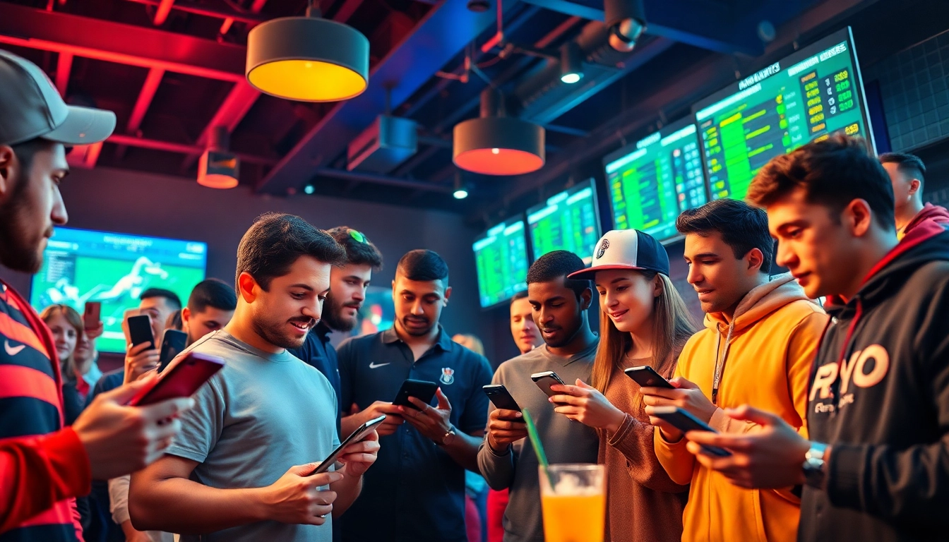 Engaging scene of sports enthusiasts placing bets via https://talkprep.org/ while enjoying the action.