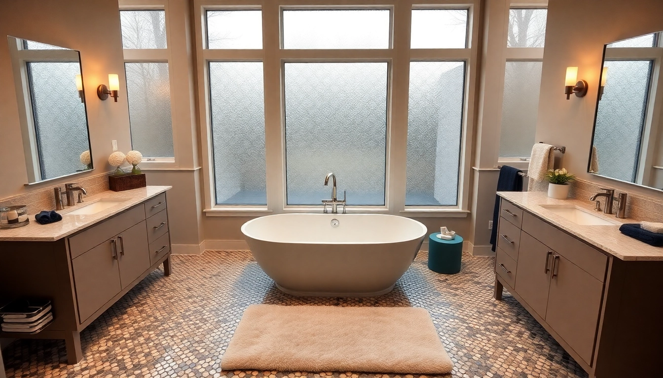 Experience bathroom remodeling in a stylish freestanding tub setting that blends modern luxury with comfort.