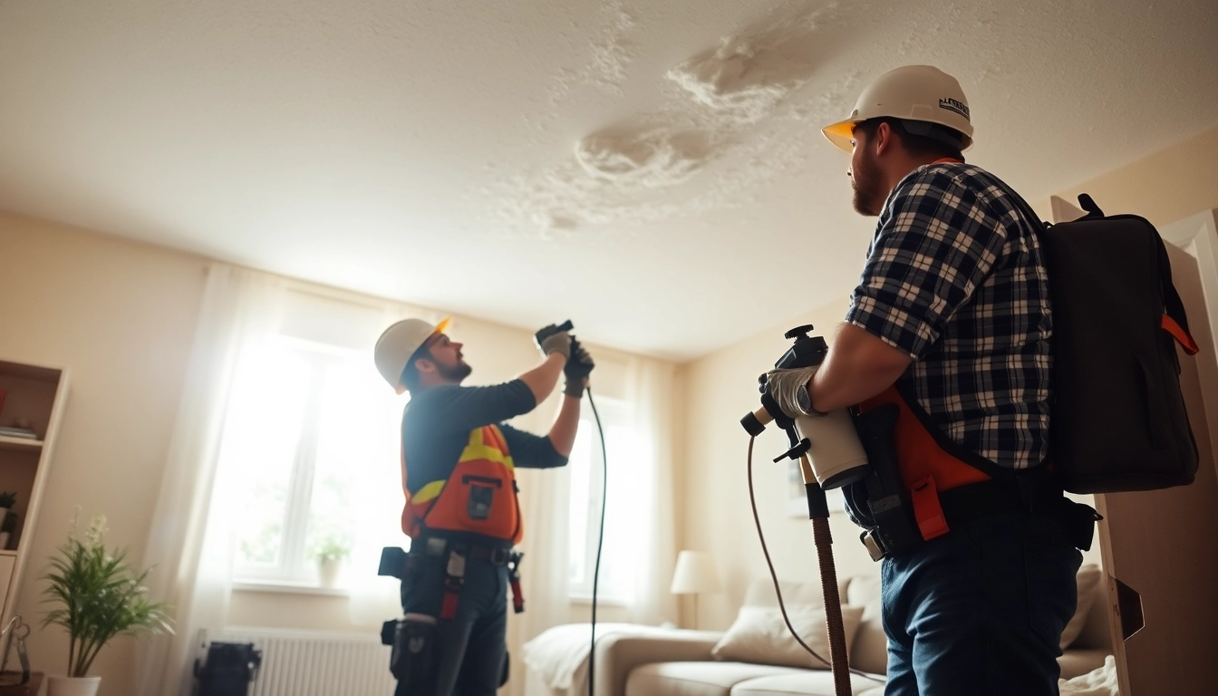 Technicians carrying out spray foam removal near Chichester in a bright, residential setting.
