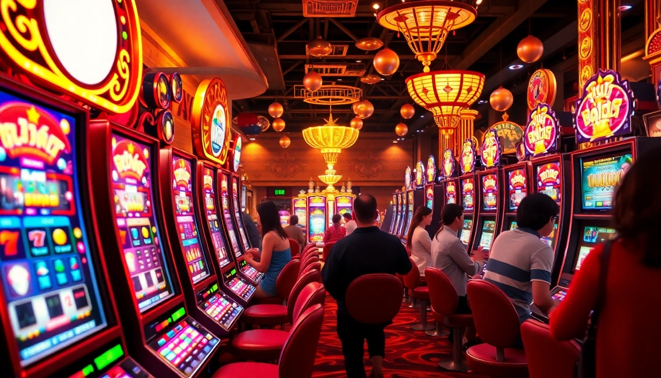 Play a thrilling slot game at https://bet888.solutions/ featuring vibrant machines and lively players.