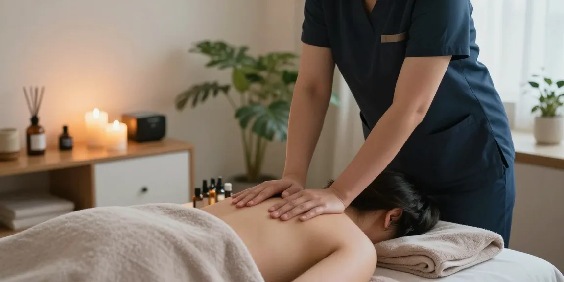 평촌출장마사지 relaxing home atmosphere with professional therapist providing massage care.