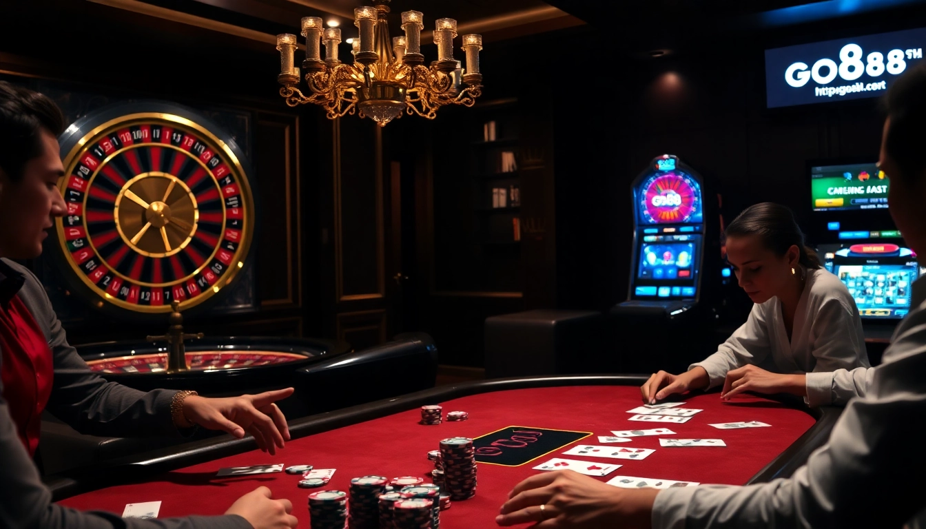 Players showcasing their skills at cards and roulette at https://go88.fast/ casino, capturing the thrill of winning.