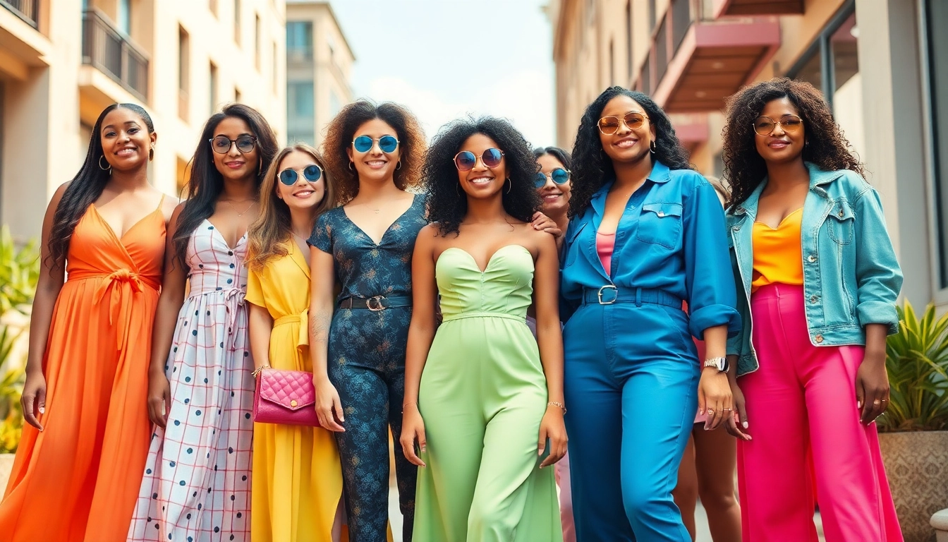 Diverse women showcase the latest Women Fashion styles in an urban setting.