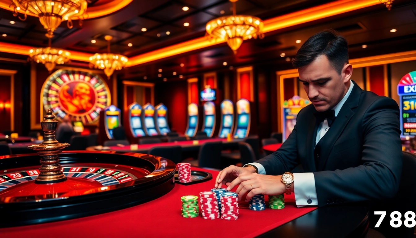 Feel the excitement at vn88 with a high-stakes poker scene filled with chips and cards.
