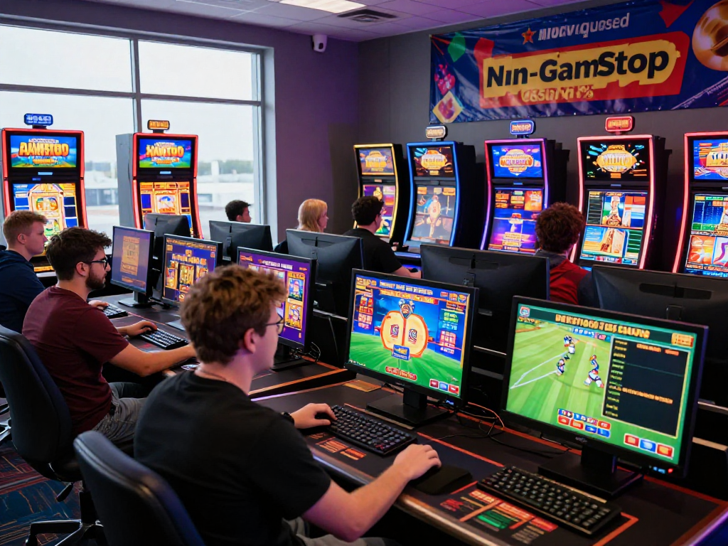 Exciting online casino atmosphere featuring UK players engaging with various games at non-GamStop casinos.