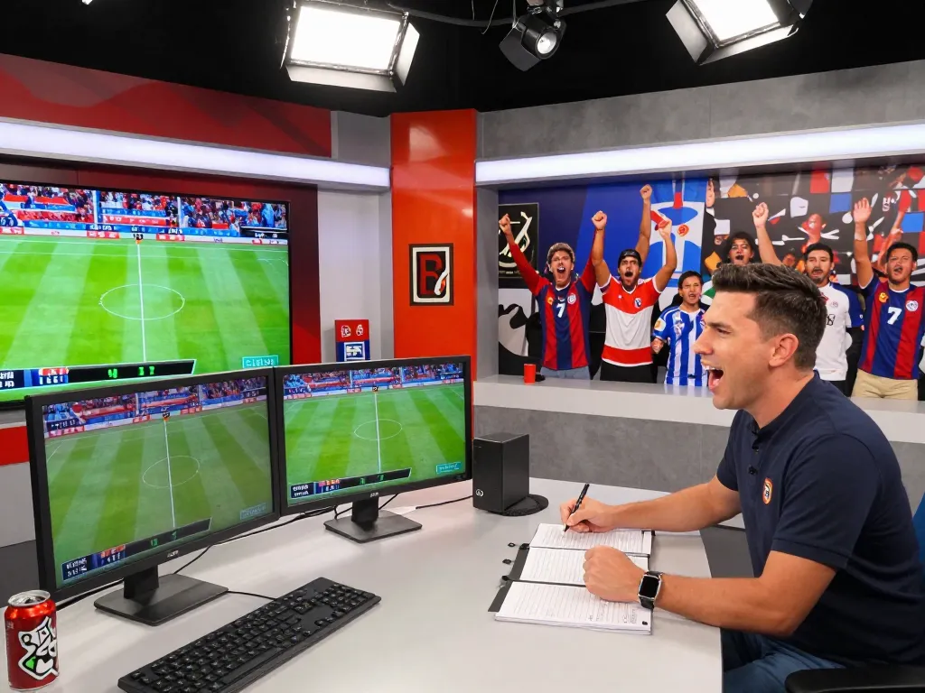 Exciting sports commentary scene showcasing luongson117.tv's passionate broadcasting experience during live football.