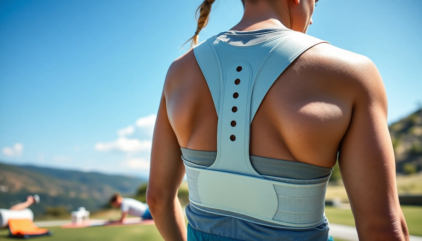 The Fivali back brace posture support worn by an active individual in a sports setting, highlighting its breathable design.