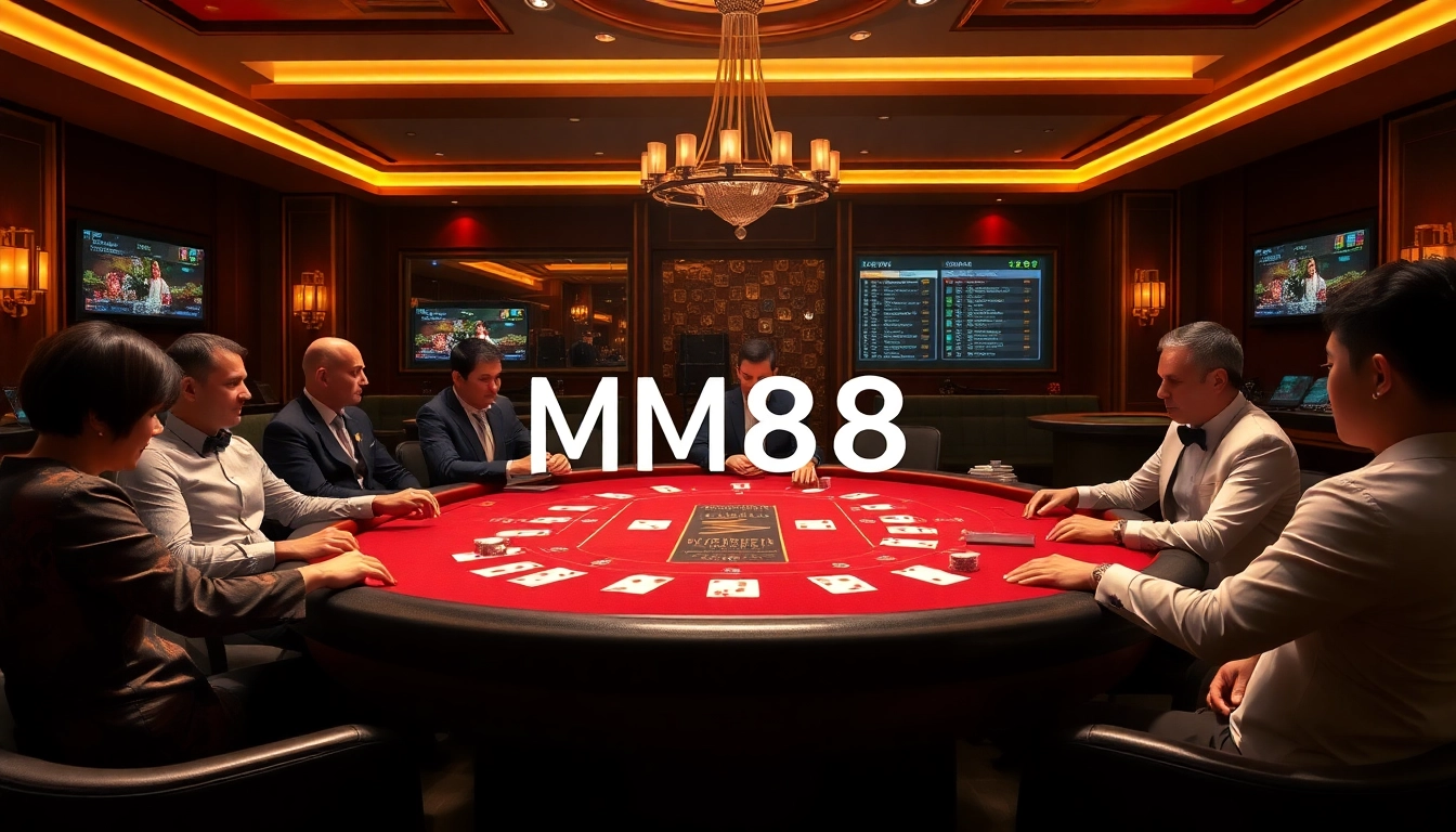 Experience high-stakes poker at MM88's luxurious casino, featuring vibrant gameplay and stylish ambiance.