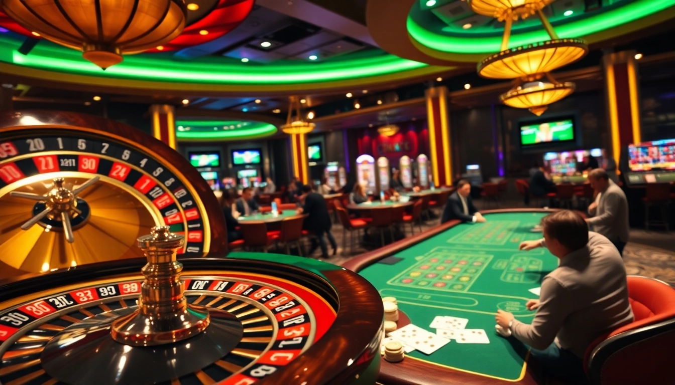 Tha bet's exciting casino atmosphere with roulette and blackjack, capturing the thrill of high-stakes gaming.