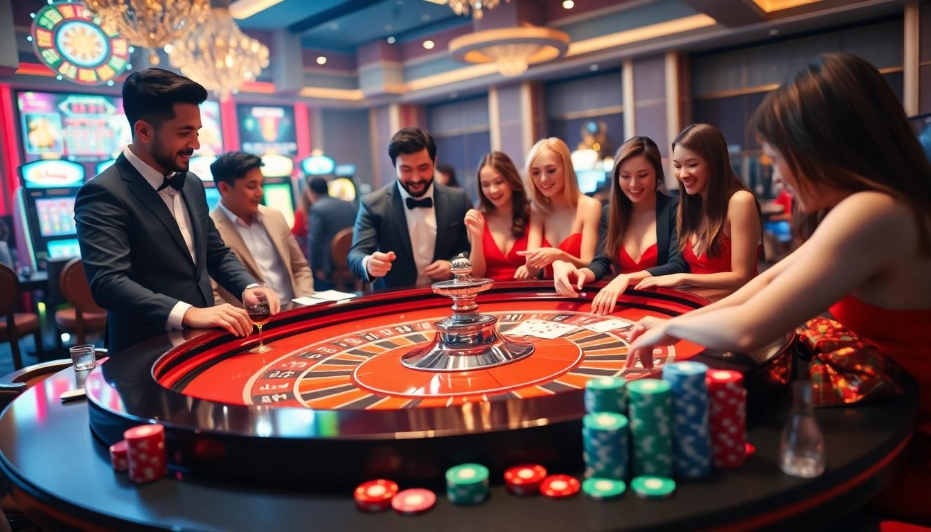 Players engaging in thrilling casino action at 69vn.gb.net with vibrant roulette and colorful chips.