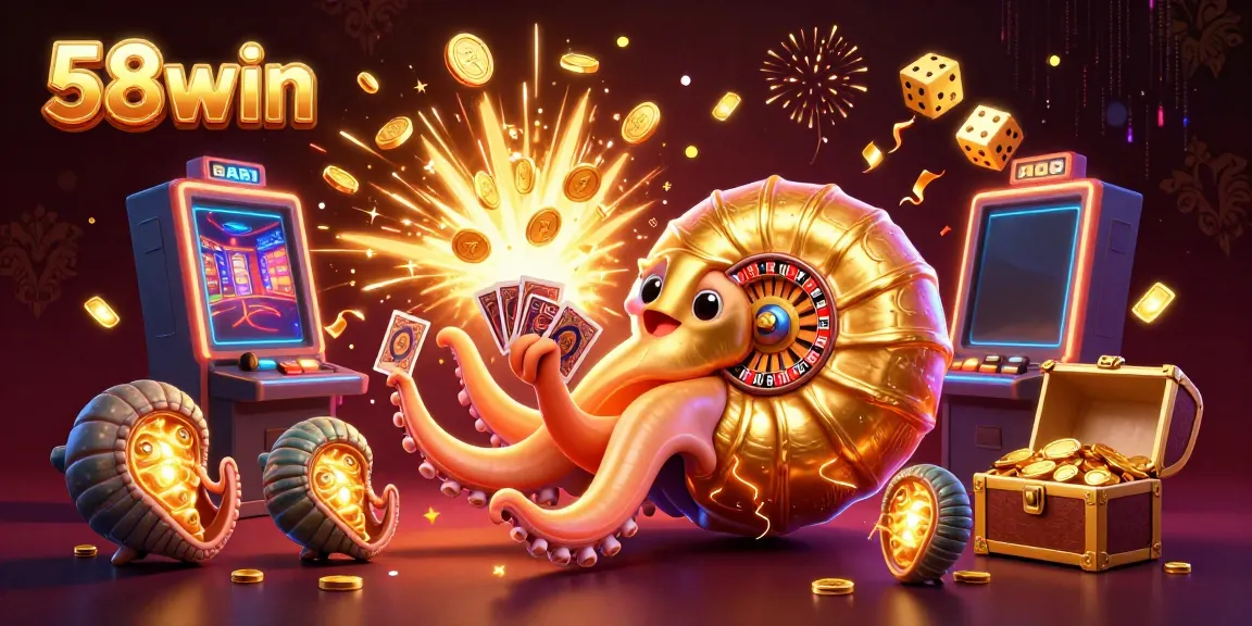 Experience thrilling gameplay with 58win as the giant nautilus spins the roulette wheel surrounded by vibrant casino elements.