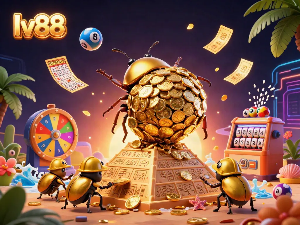 Experience vibrant gameplay action with lv88's dynamic 3D casino scene featuring colorful lottery elements.