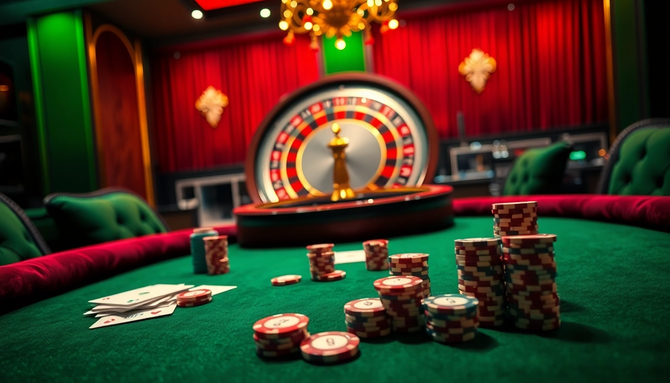 Experience the thrill of FLY 88 in an upscale casino, featuring a stylish poker table and roulette wheel.
