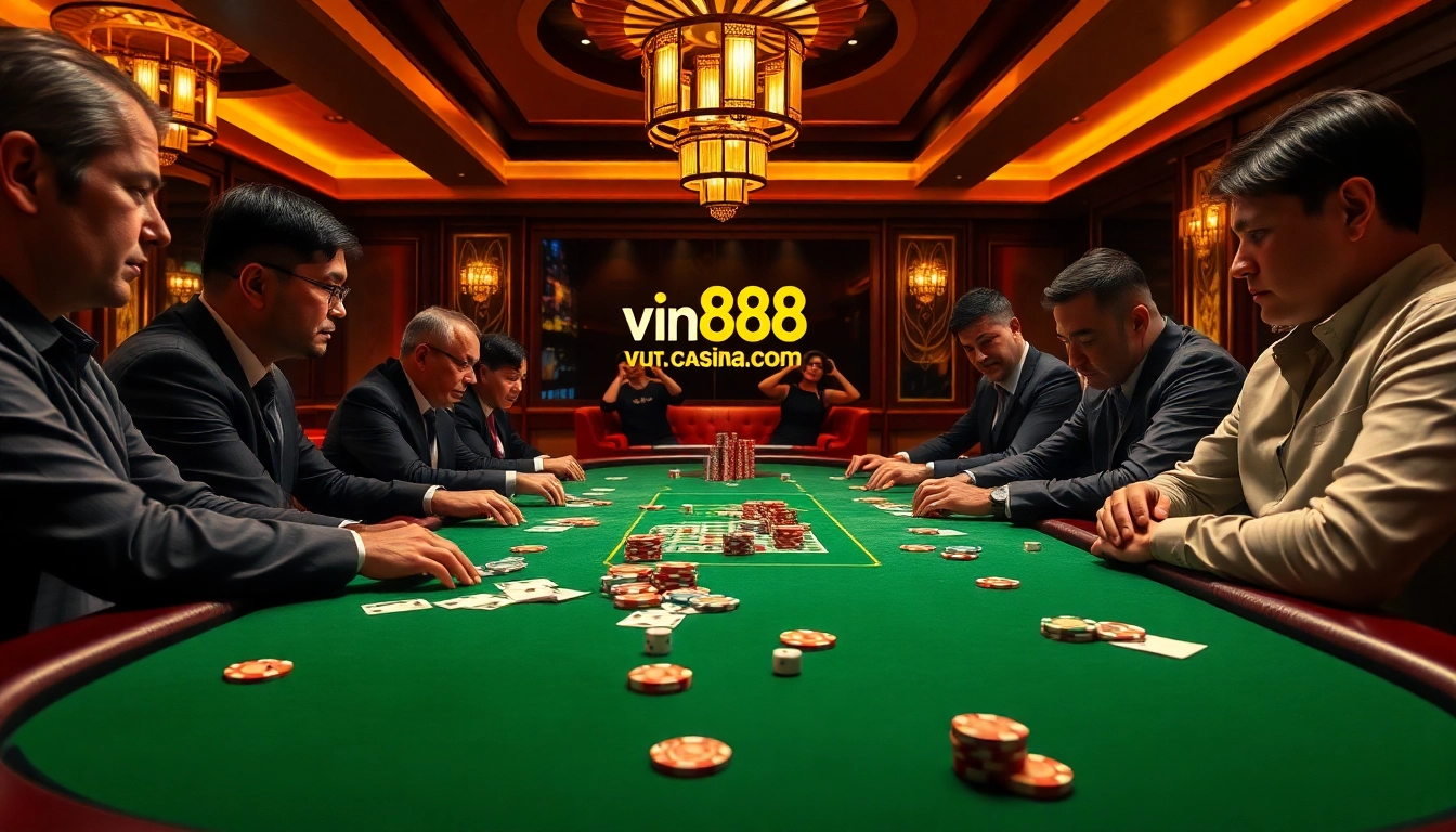 Experience thrilling poker action at vin88a.co.com with colorful chips and intense players.