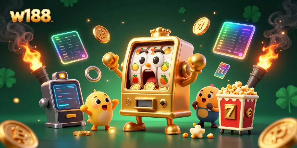 Experience big wins with w188 on a cartoon slot machine celebrating jackpots with vibrant game elements.