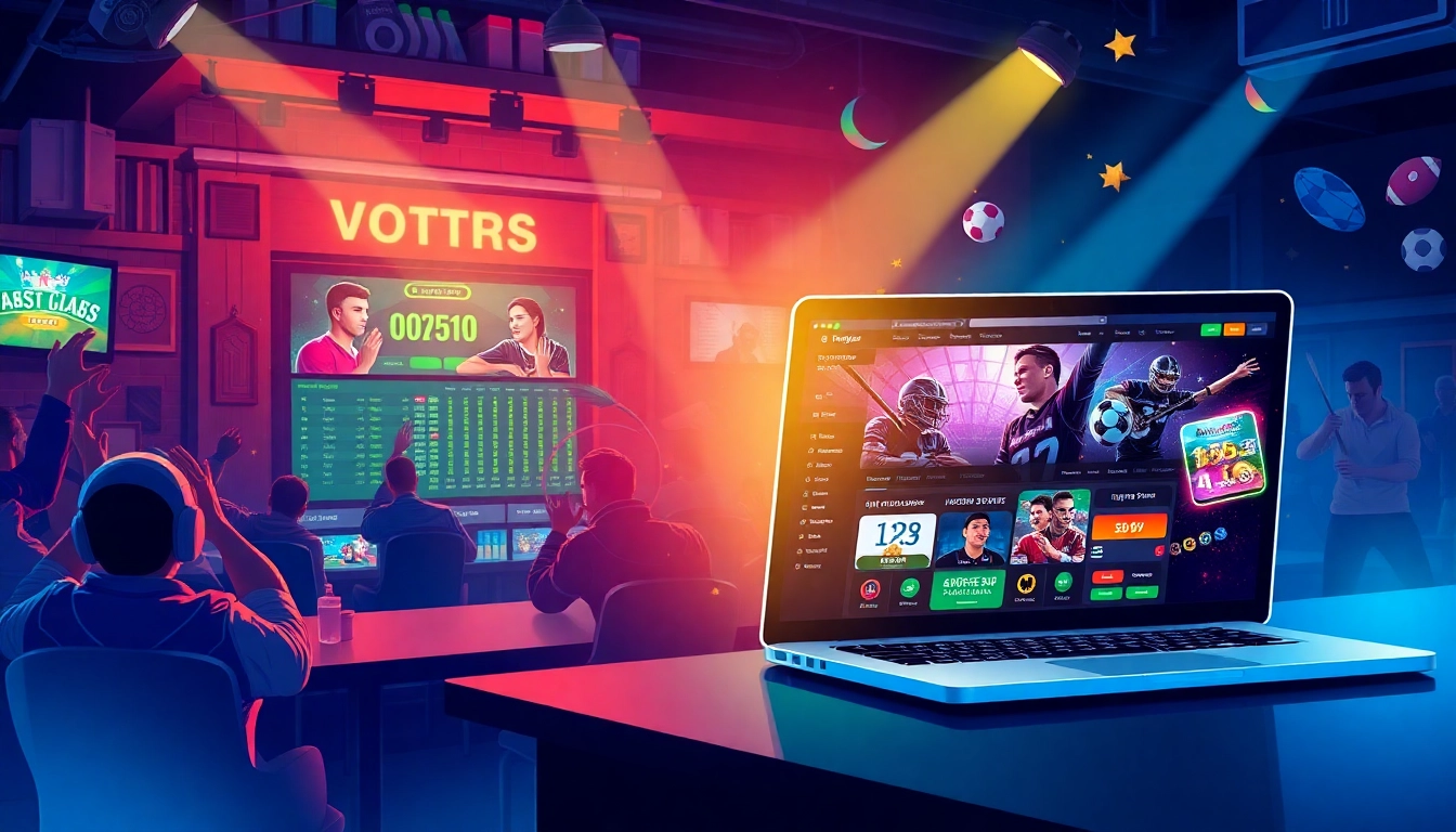 Discover the excitement of sports betting at https://ii69vn.com/ with a vibrant illustration of a dynamic online casino experience.