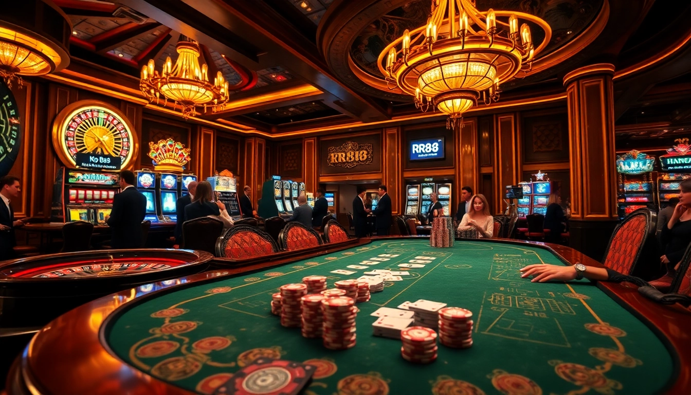 Experience the excitement at https://rr88.navy/ as players engage with dynamic casino games under luxurious lighting.
