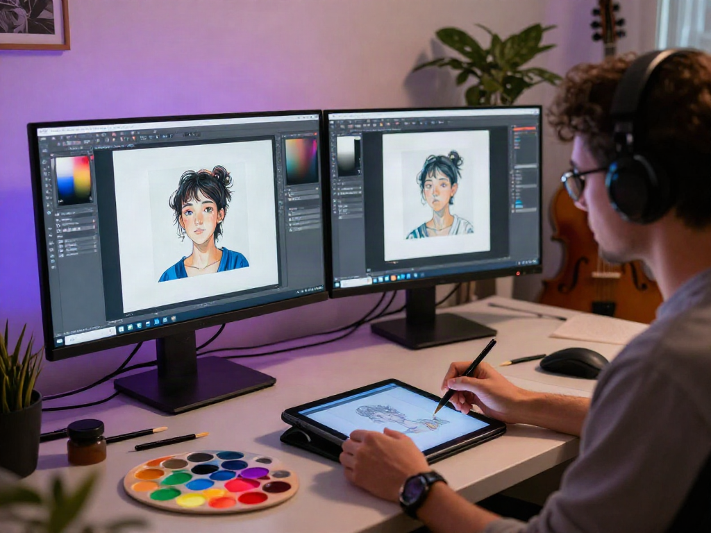 Creative digital art studio for ai nsfw content generation with vibrant colors and modern technology.