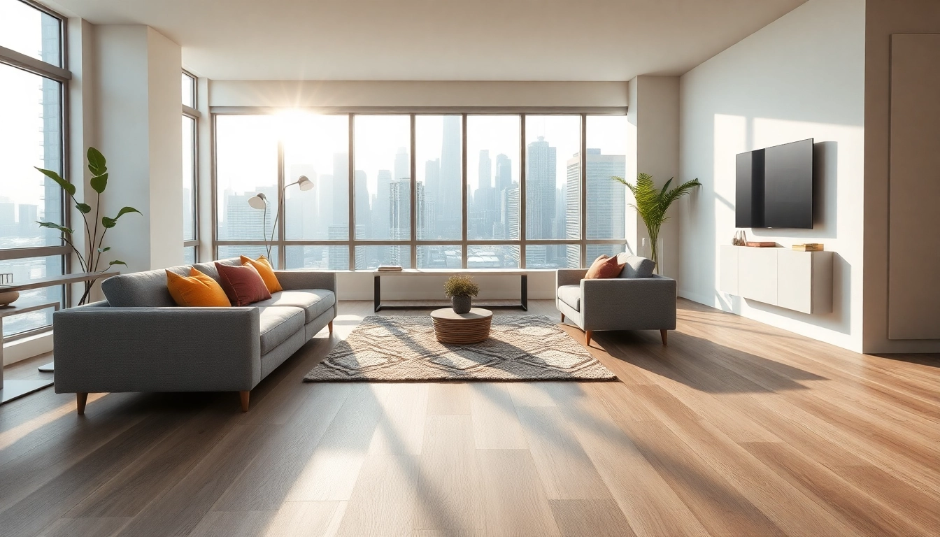 Enhance your space with chicago flooring featuring elegant grey oak LVP flooring in a modern Chicago apartment.