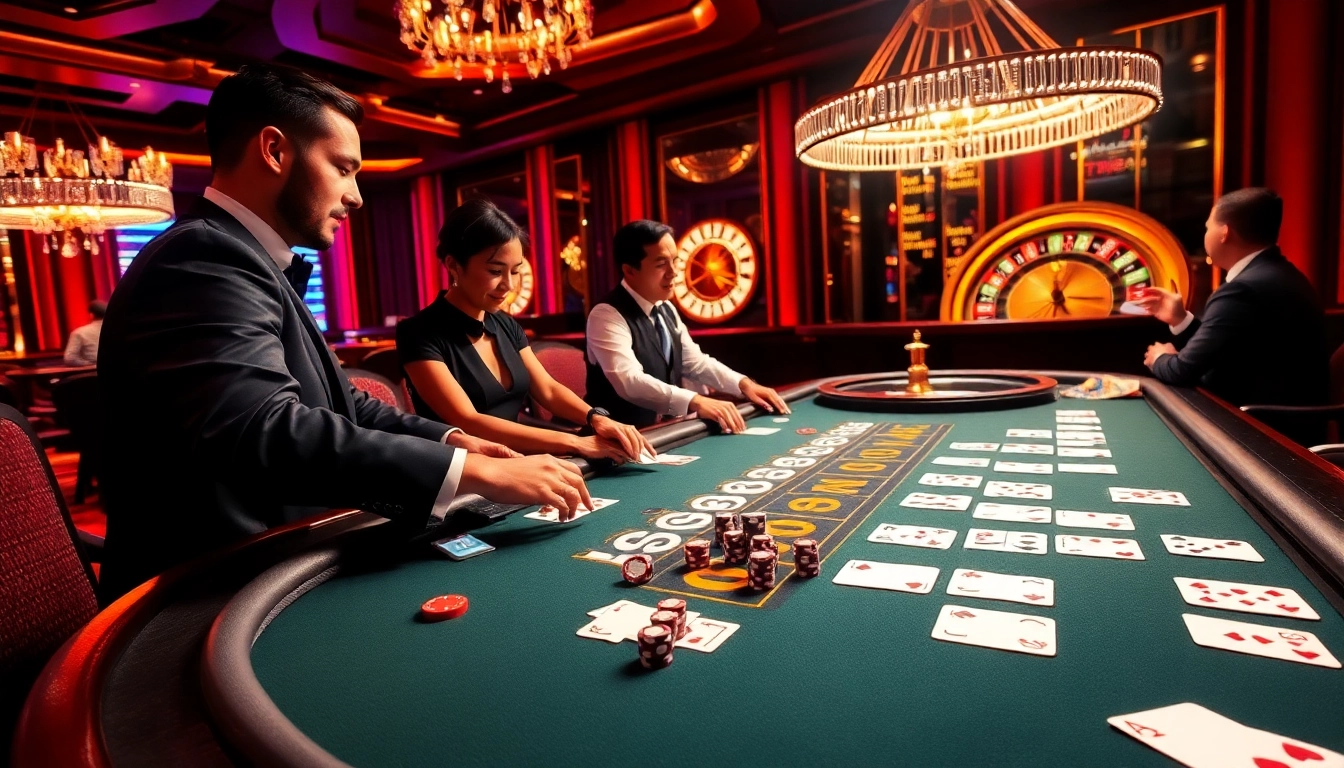 Enjoying a thrilling casino game experience at https://kjcmh.com/ with vibrant tables and professional dealers.