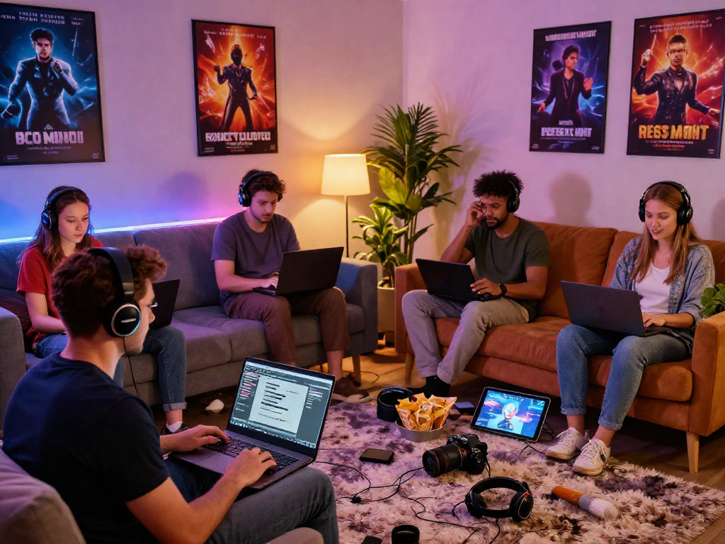 Engaged adults playing real porn games in a cozy gaming lounge with vibrant decor.